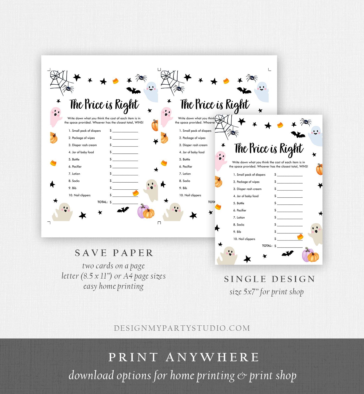 Editable The Price is Right Baby Shower Game Halloween Baby Shower Little Boo Baby Shower Ghost Neutral Spooky Corjl Template Printable 0418