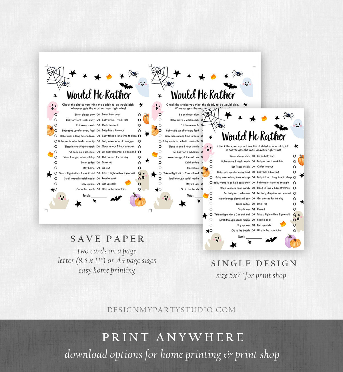 Editable Would He Rather Baby Shower Game Little Boo Baby Shower Halloween Coed Shower Activity Ghost Guess Corjl Template Printable 0418