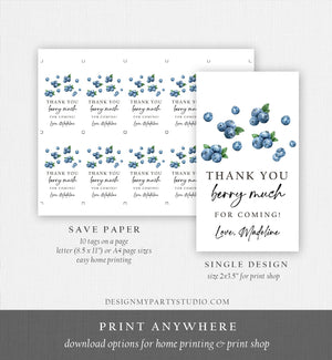 Editable Blueberry Favor Tags Berry First Birthday Blueberries Thank You Label Berry Much Tags Berry Sweet Template PRINTABLE Corjl 0399