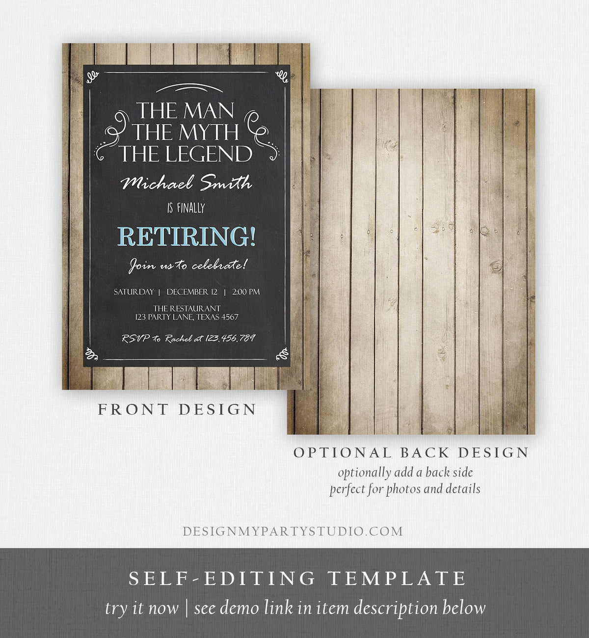Editable The Man The Myth The Legend Invitation Retirement Invite Man Men Rustic Chalk Download Printable Invitation Template Corjl 0101