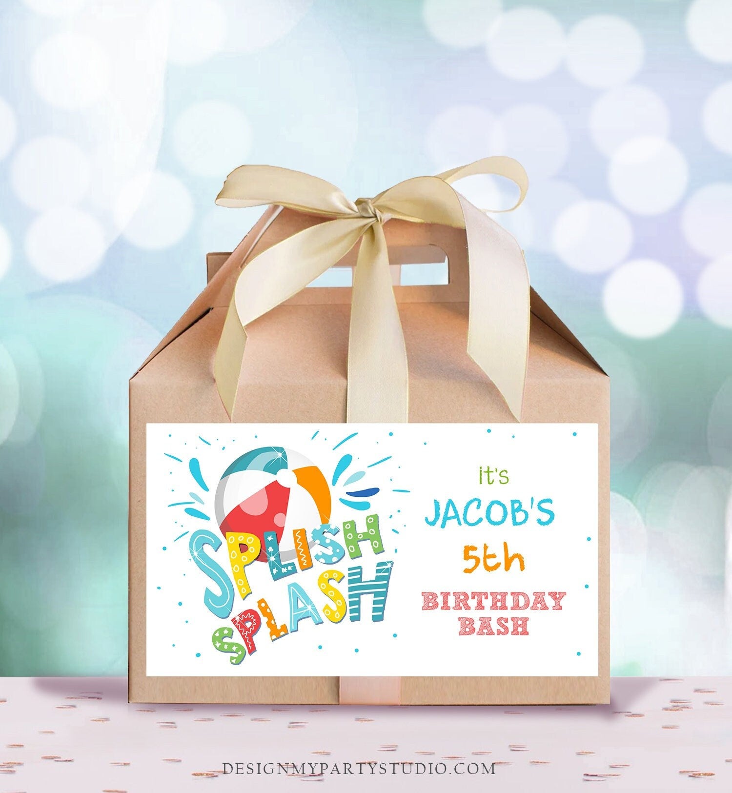 Editable Pool Party Gable Box Label Pool Birthday Bash Gift Box Labels Beach Boy Splish Splash Party Favors Download Printable Corjl 0169