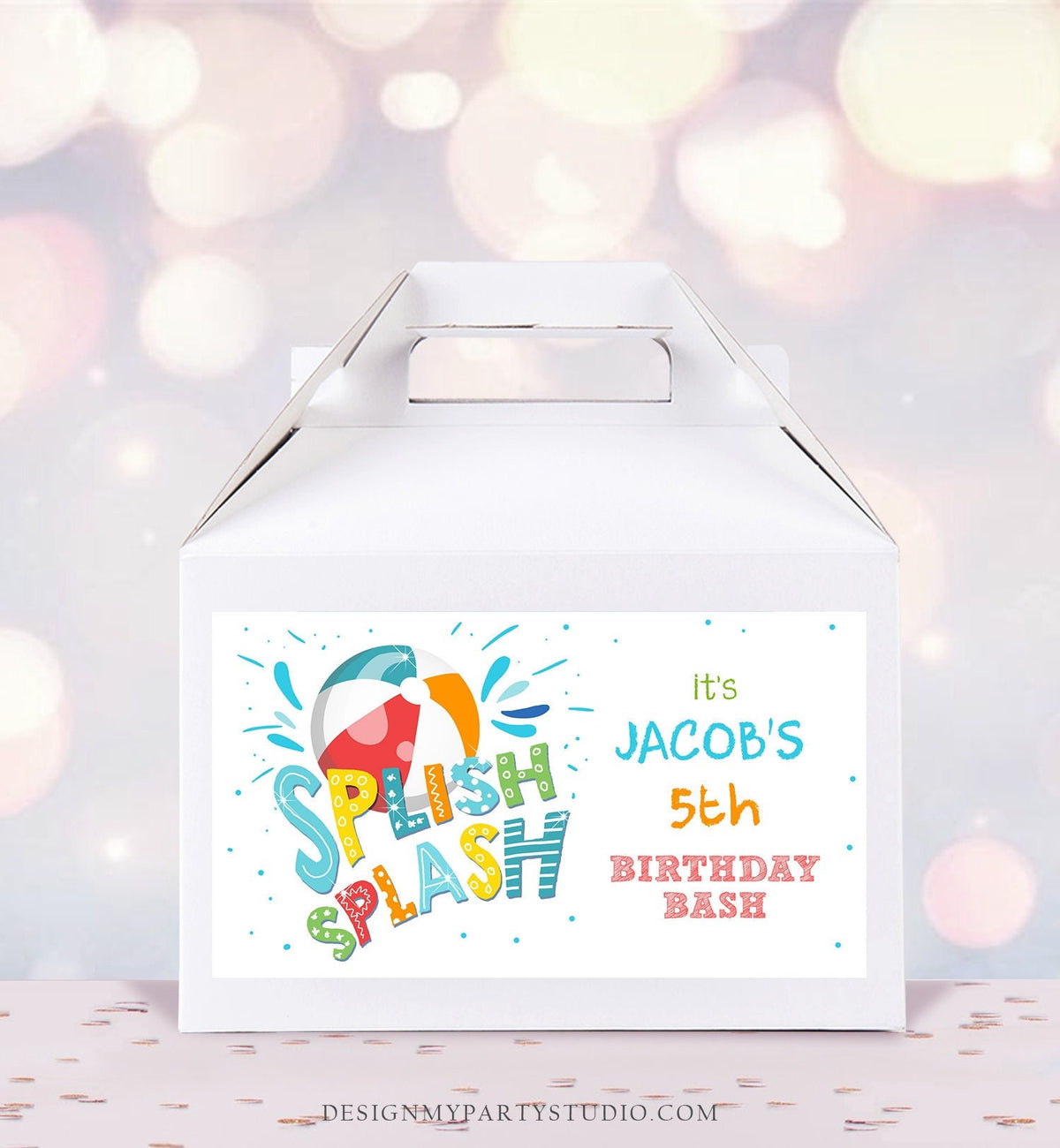 Editable Pool Party Gable Box Label Pool Birthday Bash Gift Box Labels Beach Boy Splish Splash Party Favors Download Printable Corjl 0169