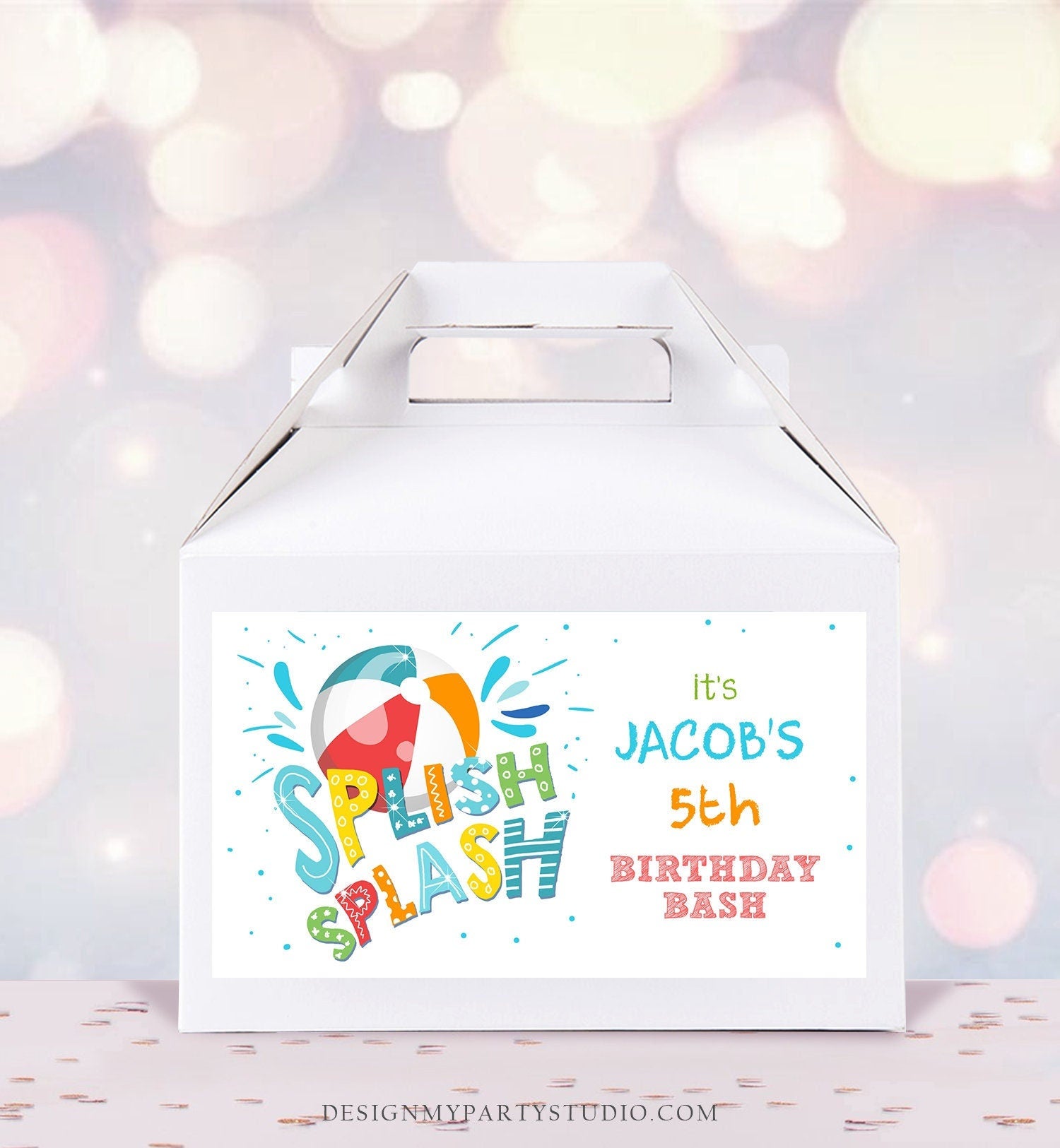 Editable Pool Party Gable Box Label Pool Birthday Bash Gift Box Labels Beach Boy Splish Splash Party Favors Download Printable Corjl 0169