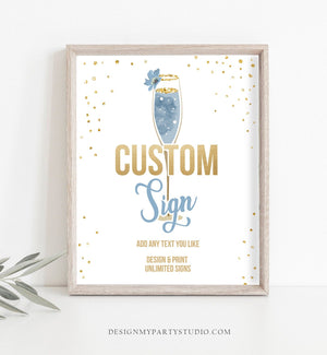 Editable Custom Sign Brunch and Bubbly Bridal Shower Floral Champagne Gold Blue Wedding Table Sign Decor 8x10 Download PRINTABLE Corjl 0150
