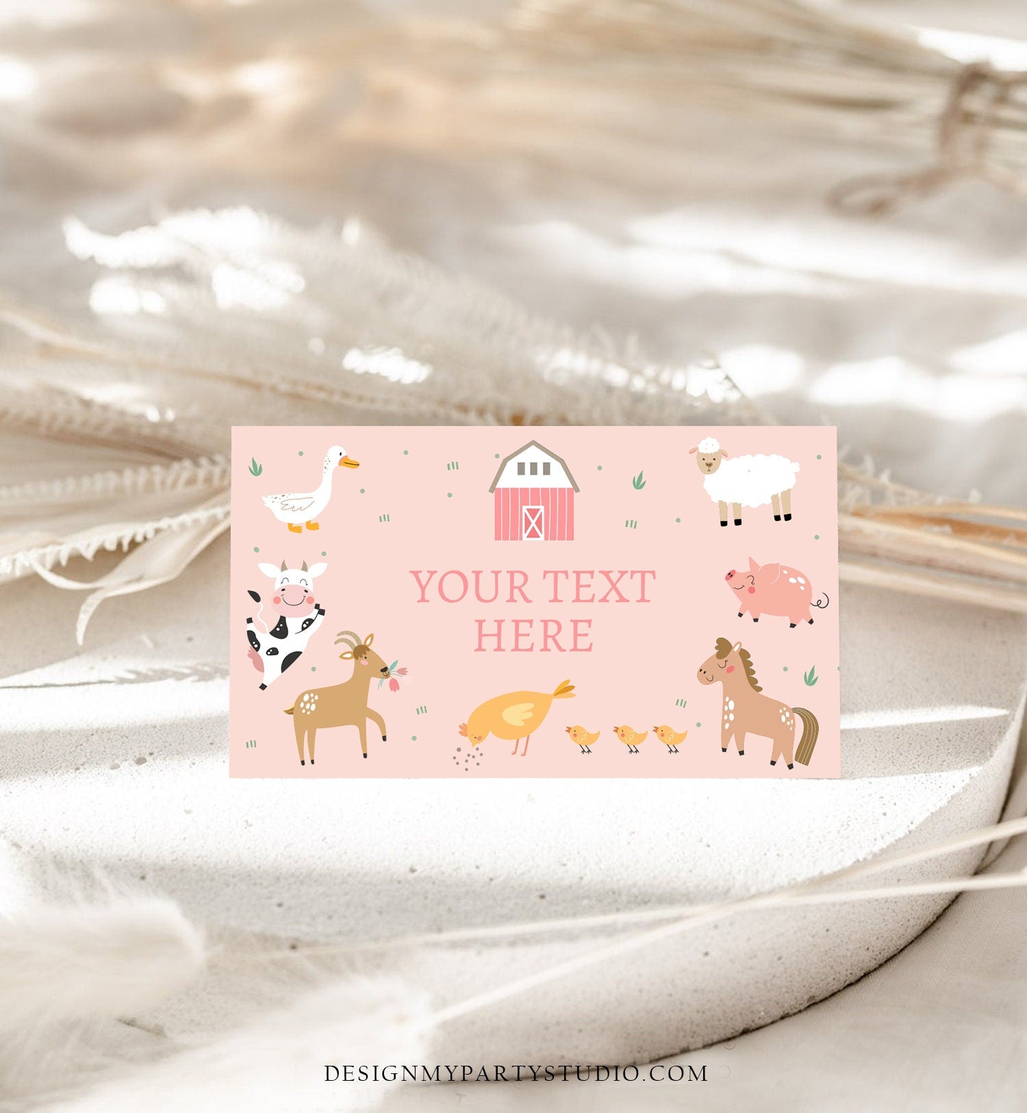 Editable Farm Animals Food Label Barnyard Birthday Food Tent Card Insert Girl Pink Farm Cow Buffet Label Tent Card Template Printable 0436