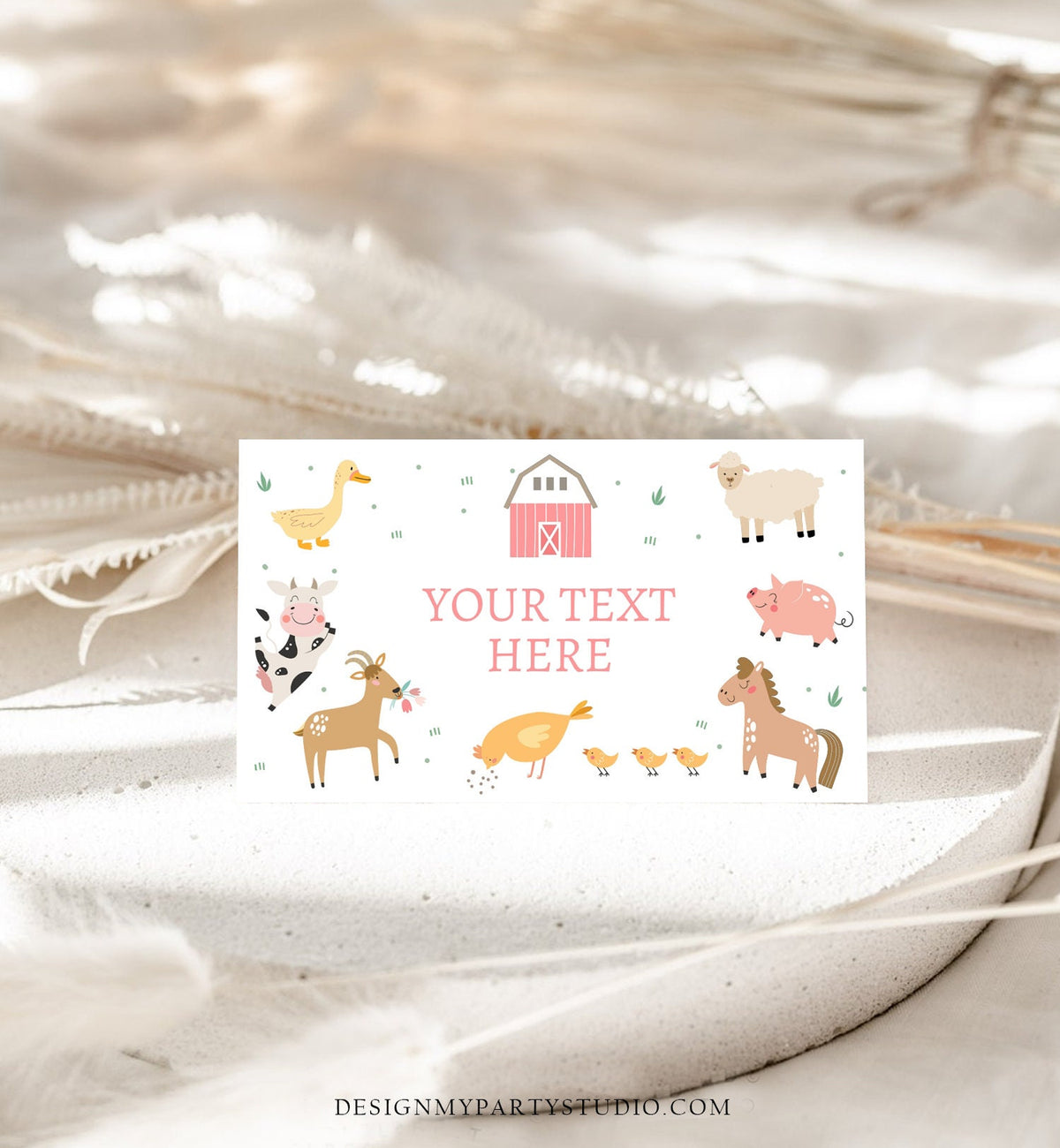 Editable Farm Animals Food Labels Barnyard Birthday Food Card Tent Card Girl Pink Farm Buffet Label Card Digital Template Printable 0436