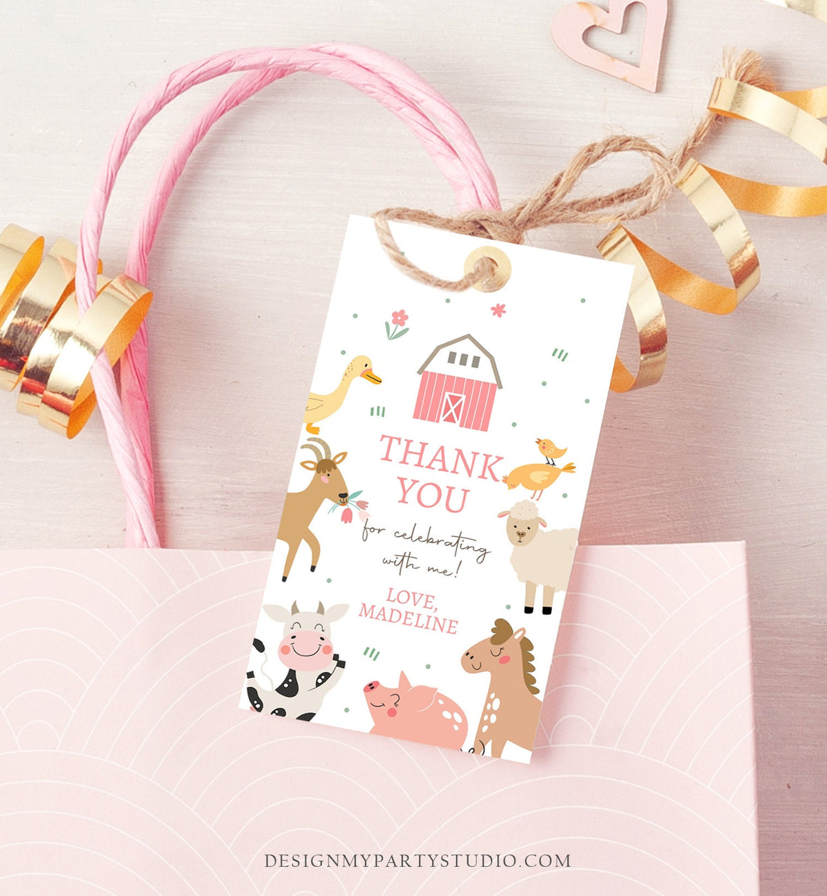 Editable Farm Favor Tags Tags Pink Farm Birthday Thank you tags Barnyard Gift Tags Girl Birthday Digital Download Template Printable 0436