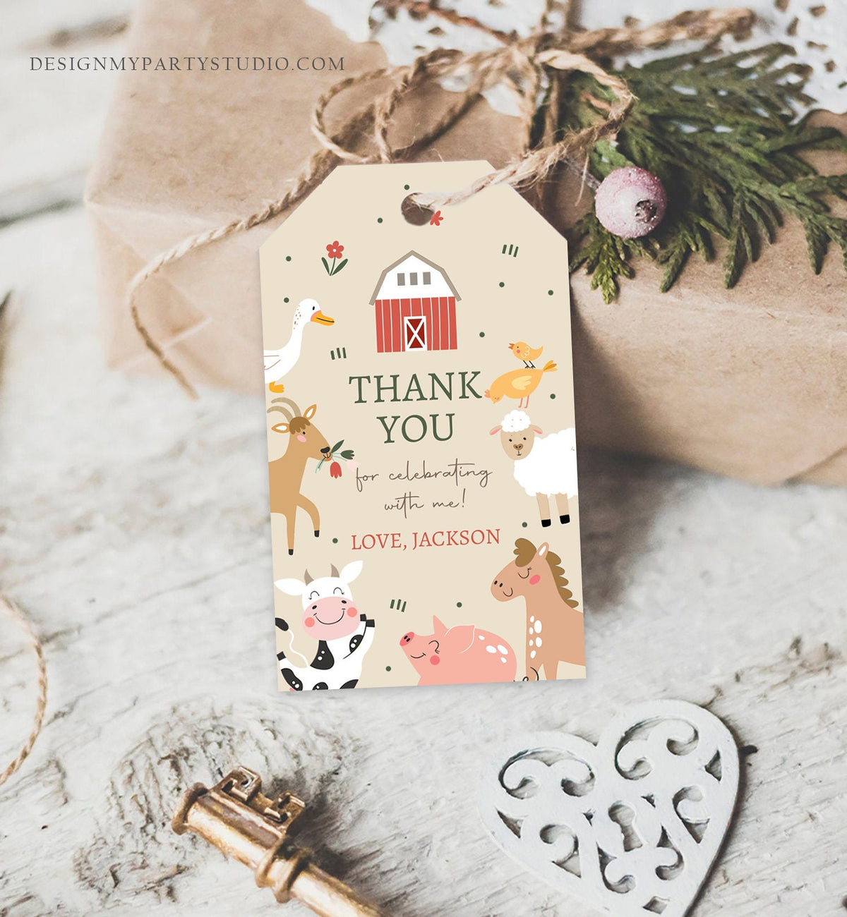 Editable Farm Favor Tags Tags Boy Farm Birthday Thank you tags Barnyard Gift Tags Boy Birthday Old McDonald Template PRINTABLE Corjl 0436