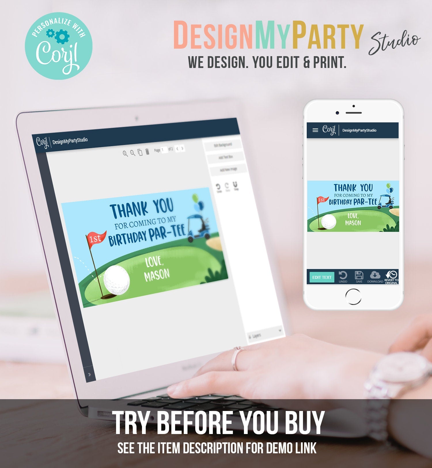 Editable Hole in One Gable Box Label Golf Boy Birthday Party Golf Gift Favor Par-tee Golfing 1st Digital Download Template Printable 0405