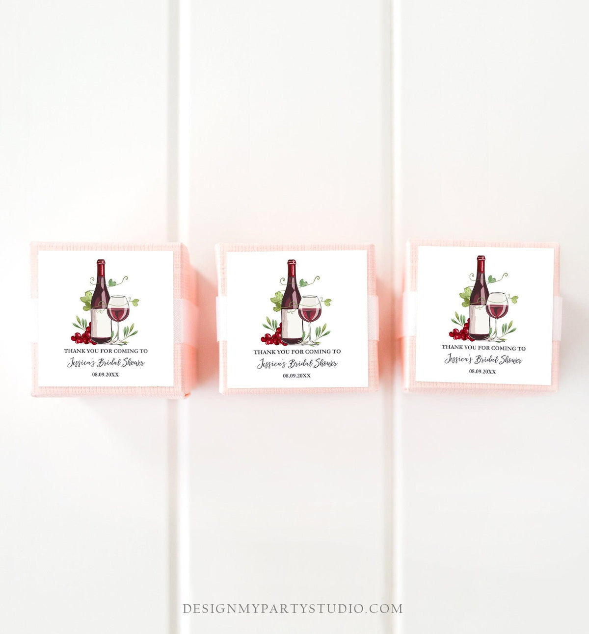 Editable Wine Bridal Shower Favor Tags Thank You Tags Mini Wine Bottle Round Square Wedding Sip Sip Hooray Rustic Corjl Template 0234