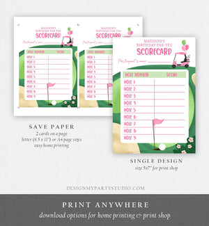 Editable Golf Score Card Birthday Par-tee Game Golfing Girl Pink Golf Baby Shower Activity Download Printable Template Digital Corjl 0405