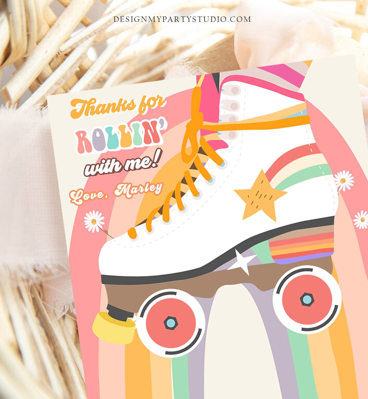 Editable Skate Treat Bag Inserts Retro Skate Birthday Party Favors Donuts Cookies Skating 70&#39;s Roller Rink Printable Corjl Template 0435