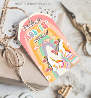Editable Roller Skating Favor Tag Roller Skate Birthday Thank You Tags Girl Retro Skate Party DIsco Download Printable Corjl Template 0435