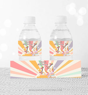 Editable Roller Skate Water Bottle Labels Retro Skate Party Decor Girl Skating Birthday Let's Roll Labels Pink Printable Template Corjl 0435