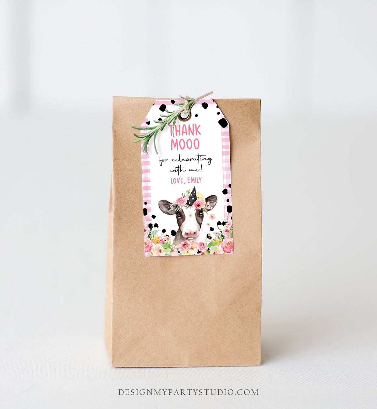 Editable Cow Thank You Tags Farm Favor Tags Thank Mooo Barnyard Gift Tags Pink Farm Floral Holy Cow Party Template Download Printable 0434