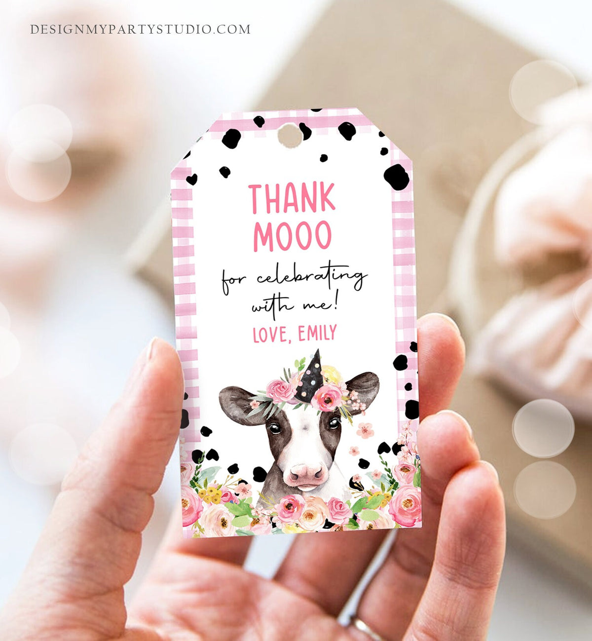 Editable Cow Thank You Tags Farm Favor Tags Thank Mooo Barnyard Gift Tags Pink Farm Floral Holy Cow Party Template Download Printable 0434