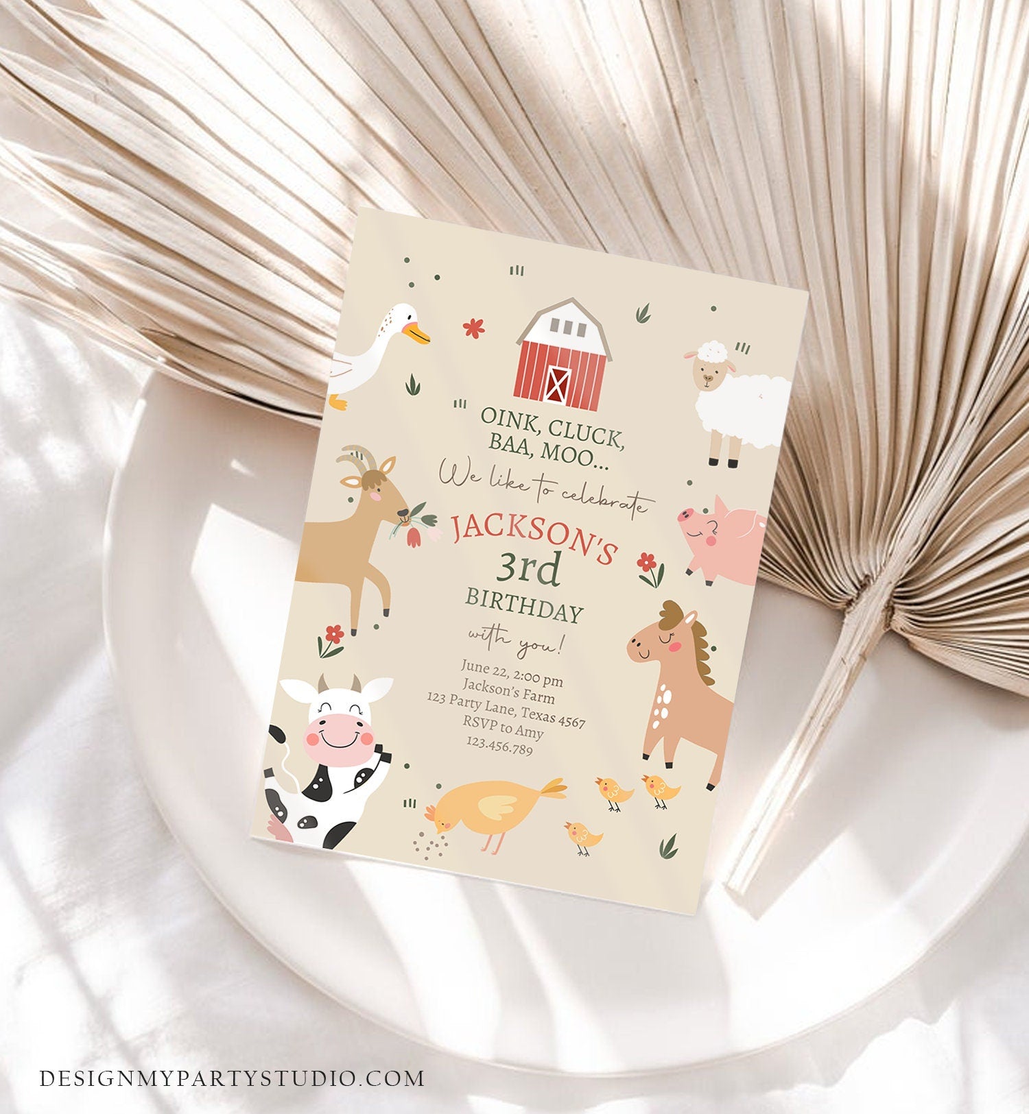Editable Farm Animals Birthday Invitation Boy Farm Barnyard Birthday Party Animals Modern Farm Digital Download Template Printable 0436