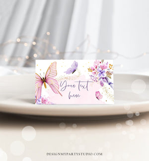 Editable Butterfly Food Labels Floral Butterfly Birthday Food Cards Tent Card Girl Pink Purple Buffet Label Tent Card Template Corjl 0437