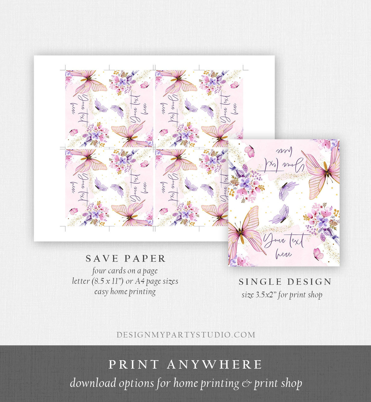 Editable Butterfly Food Labels Floral Butterfly Birthday Food Cards Tent Card Girl Pink Purple Buffet Label Tent Template Printable 0437