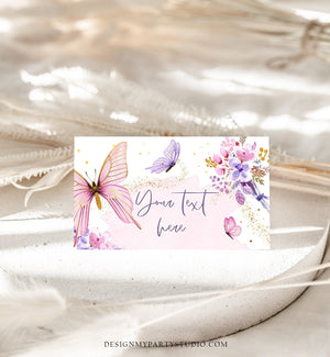 Editable Butterfly Food Labels Floral Butterfly Birthday Food Cards Tent Card Girl Pink Purple Buffet Label Tent Card Template Corjl 0437