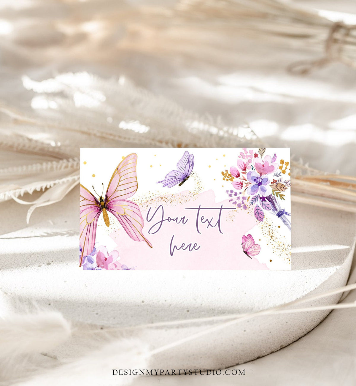 Editable Butterfly Food Labels Floral Butterfly Birthday Food Cards Tent Card Girl Pink Purple Buffet Label Tent Template Printable 0437