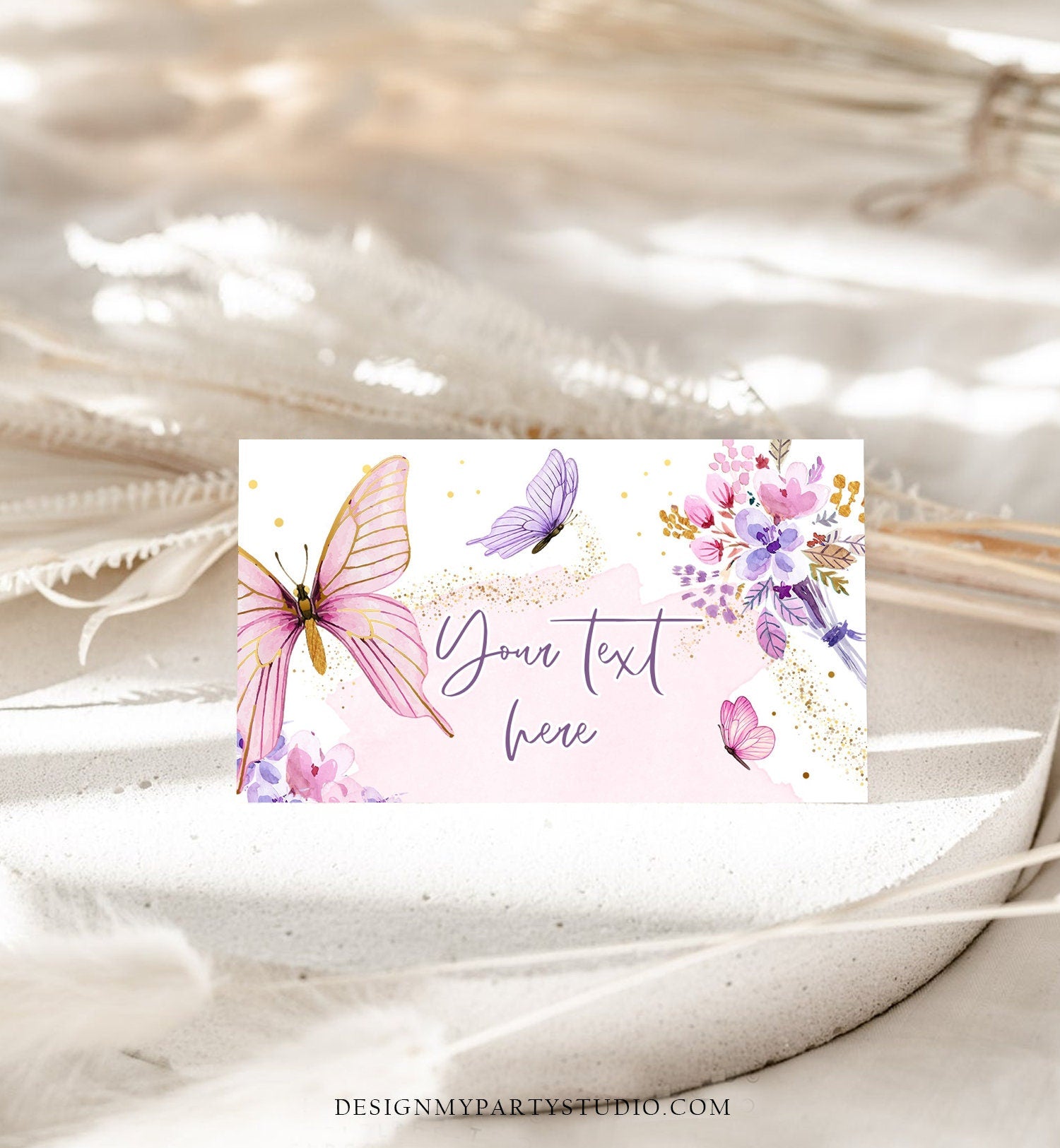 Editable Butterfly Food Labels Floral Butterfly Birthday Food Cards Tent Card Girl Pink Purple Buffet Label Tent Template Printable 0437