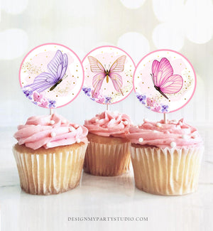 Butterfly Cupcake Toppers Favor Tags Floral Butterfly Birthday Party Decor Garden Butterfly Baby Shower Girl Download Digital PRINTABLE 0437