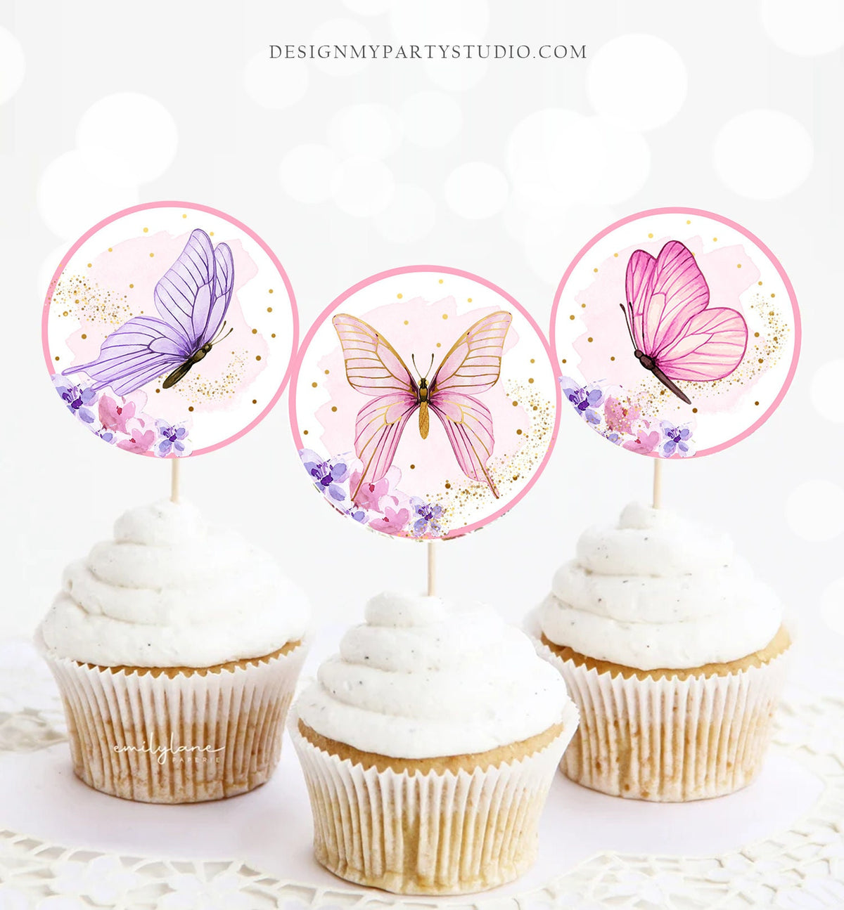 Butterfly Cupcake Toppers Favor Tags Floral Butterfly Birthday Party Decor Garden Butterfly Baby Shower Girl Download Digital PRINTABLE 0437