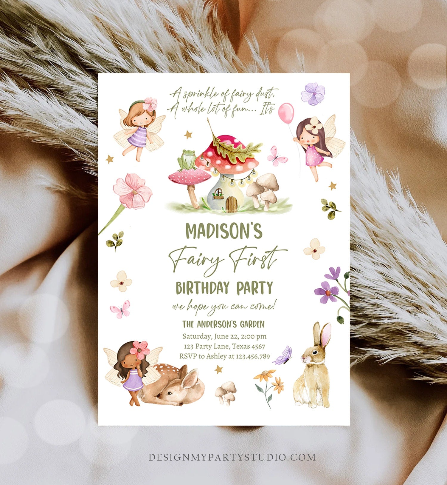 Editable Fairy Birthday Invitation Whimsical Enchanted Pixie Fairy Party Floral Fairy Invitation Girl Download Printable Template Corjl 0438