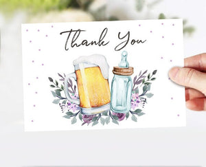 Brewing Thank you Card A Baby is Brewing Thank You Note 4x6" Love is Brewing Beer Baby Shower Gender Neutral Purple Instant Download 0190