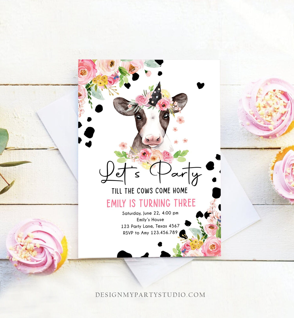 Editable Cow Birthday Invitation Girl Farm Animals Let&#39;s Party Till The Cowgirl Come Home Holy 1st Digital Download Template Printable 0434