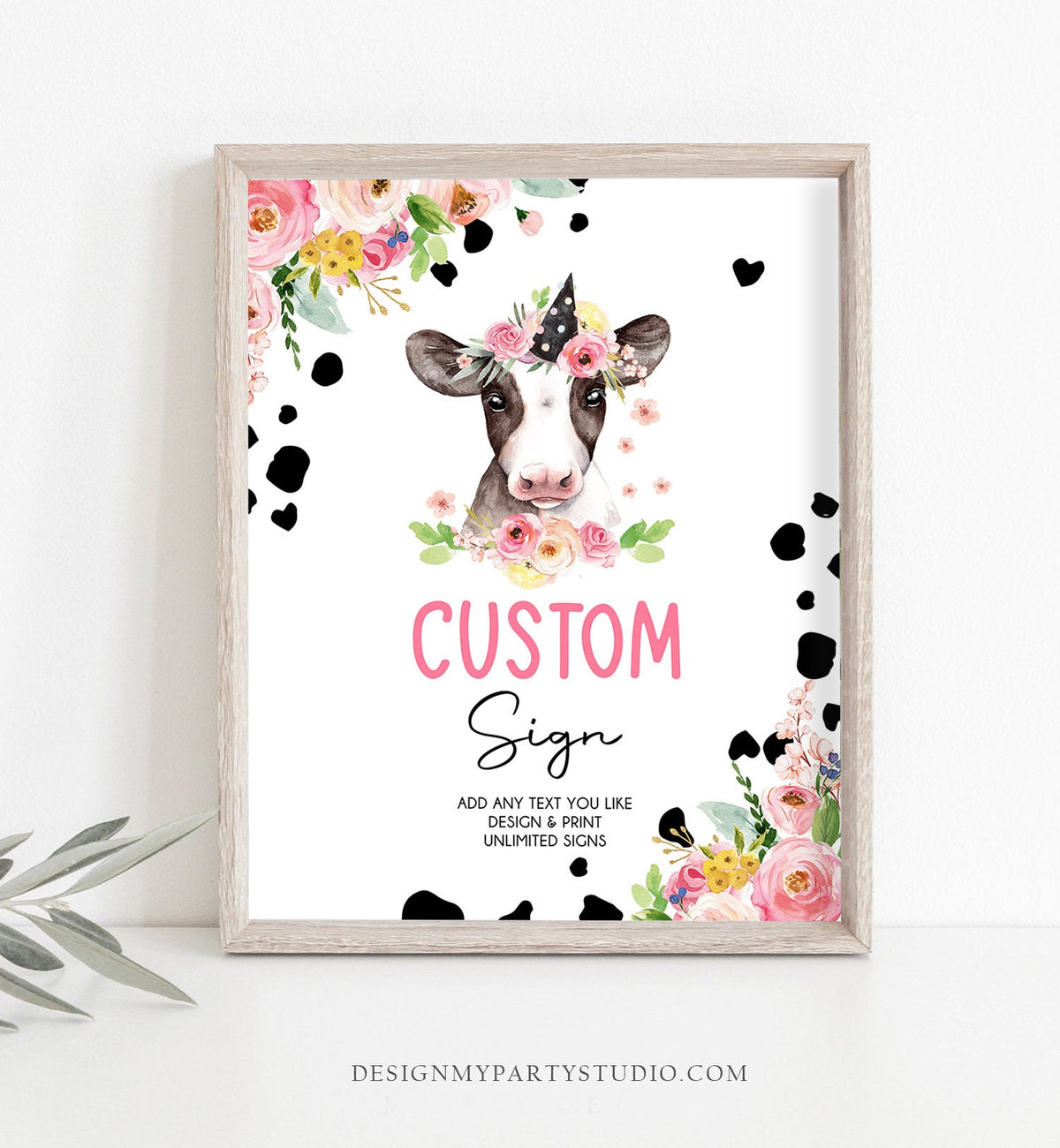 Editable Custom Sign Cow Party Sign Pink Barnyard Birthday Decor Farm Animals Girl Holy Cow Birthday Table Sign 8x10 Download PRINTABLE 0434