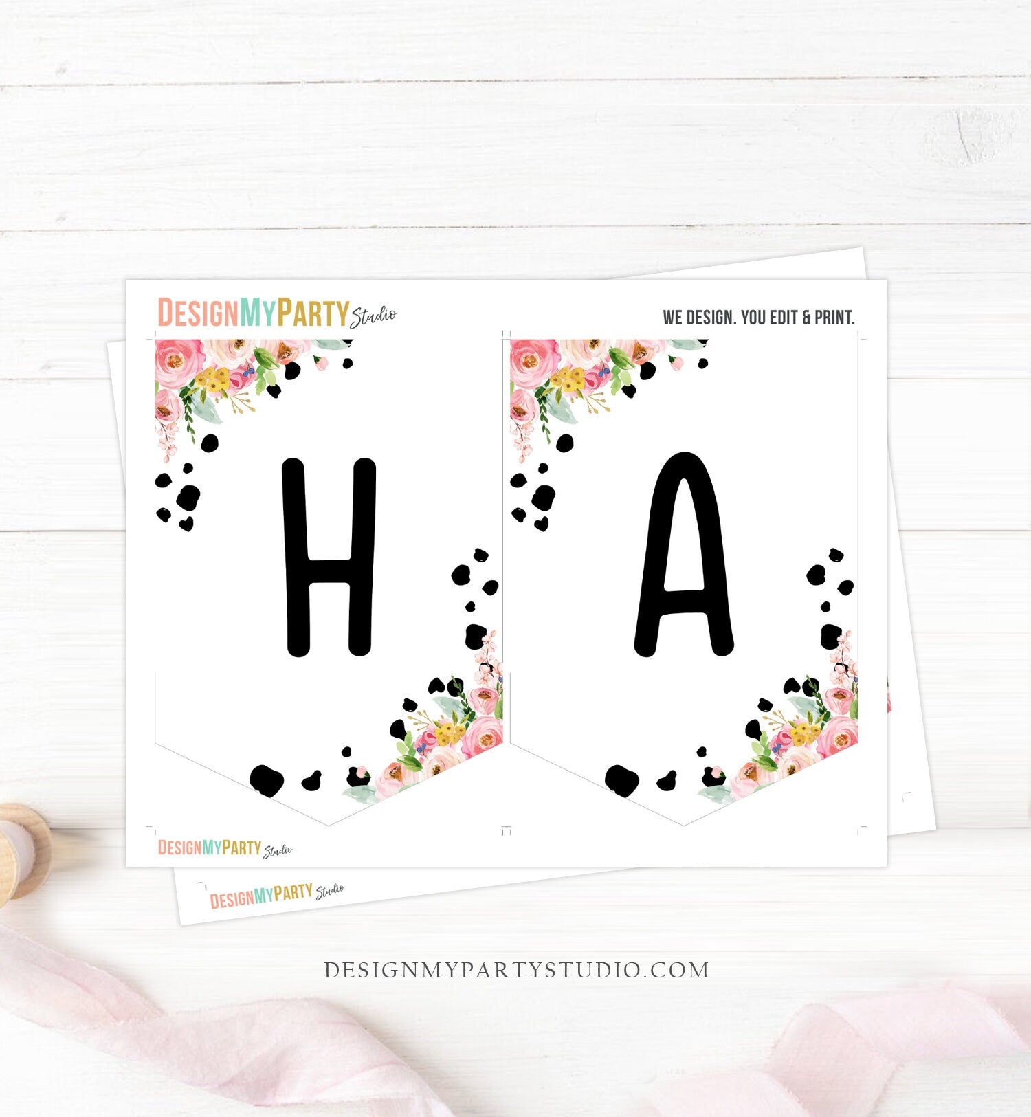 Happy Birthday Banner Cow Birthday Banner Farm Animals Girl Barnyard Birthday Farm Decorations Instant download PRINTABLE DIGITAL DIY 0434