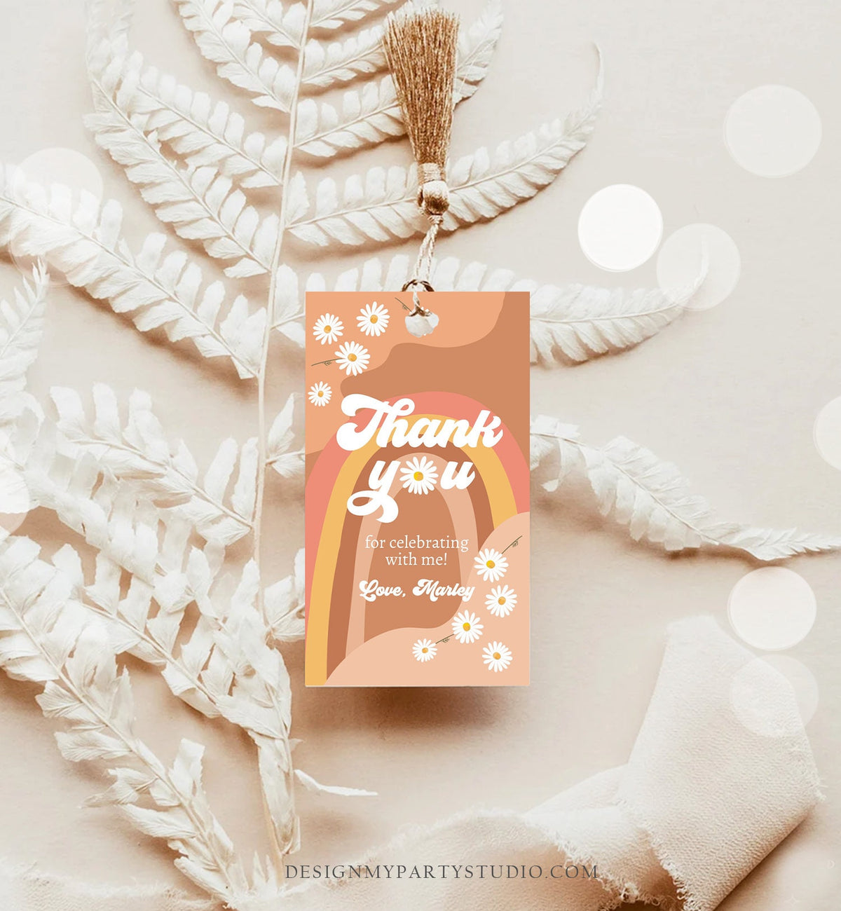 Editable Retro Daisy Favor Tags 1st 2nd Groovy Birthday Thank you Tags Festival Gift tags 70s Floral Hippie Digital Template Printable 0428