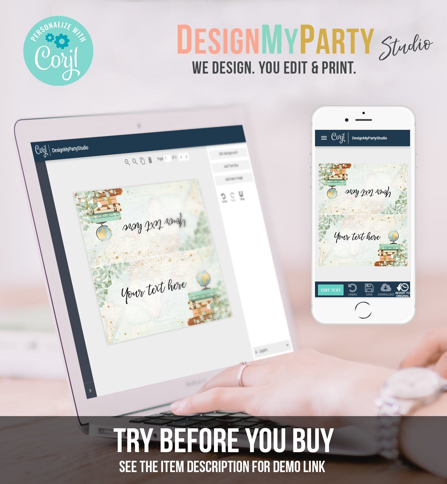 Editable Travel Adventure Food Labels Place Card Tent Bridal Shower Suitcases Eucalyptus Greenery Digital Download Template Printable 0030