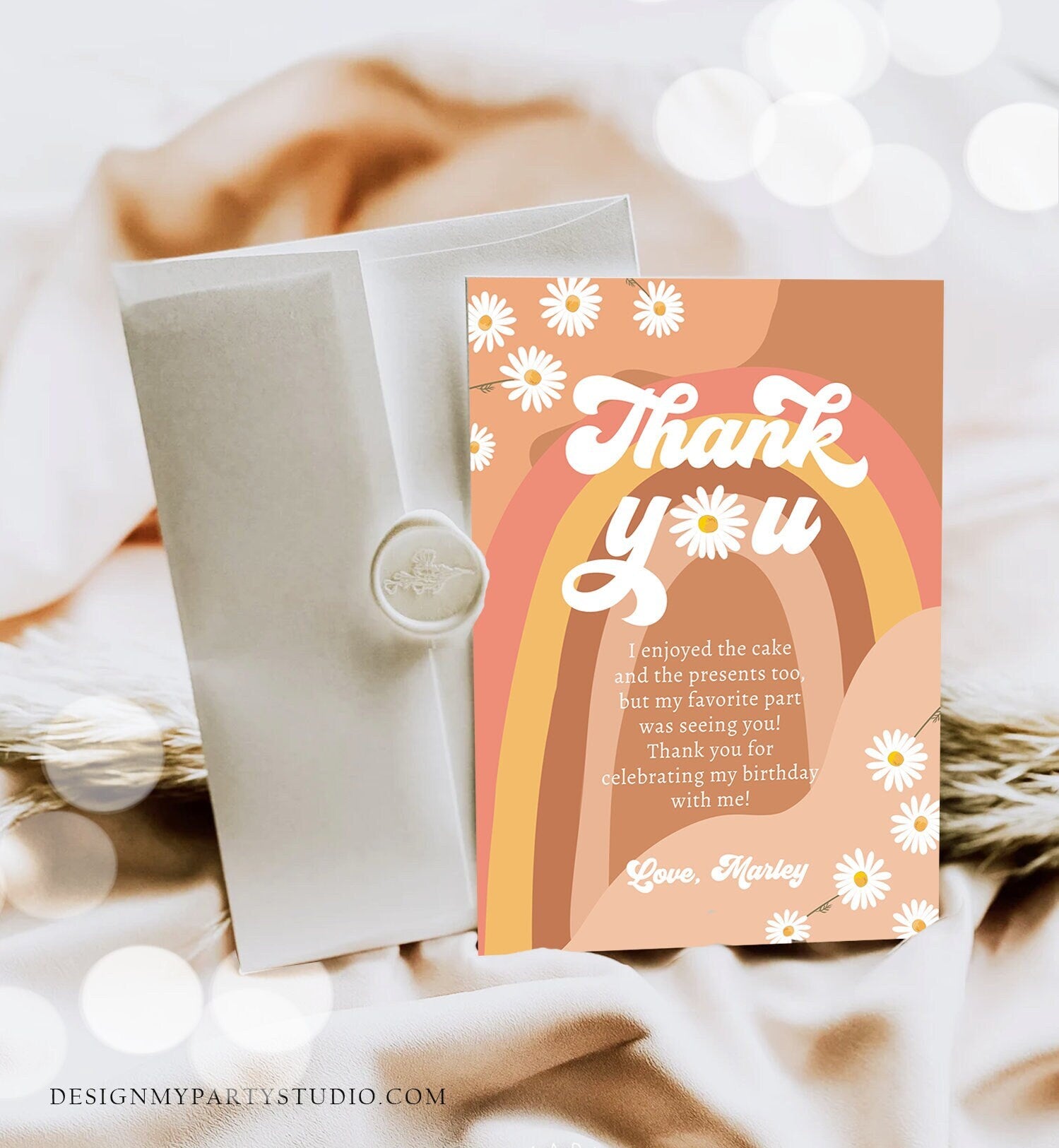 Editable Groovy Birthday Thank You Card Groovy Baby ShowerTwo Groovy One Boho Retro 70s Daisy Digital Download Template Printable 0428