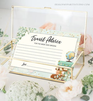 Editable Advice for the Bride-to-Be Card Eucalyptus Bridal Shower Travel Adventure Words of Wisdom for Bride Game Gold Corjl Template 0030