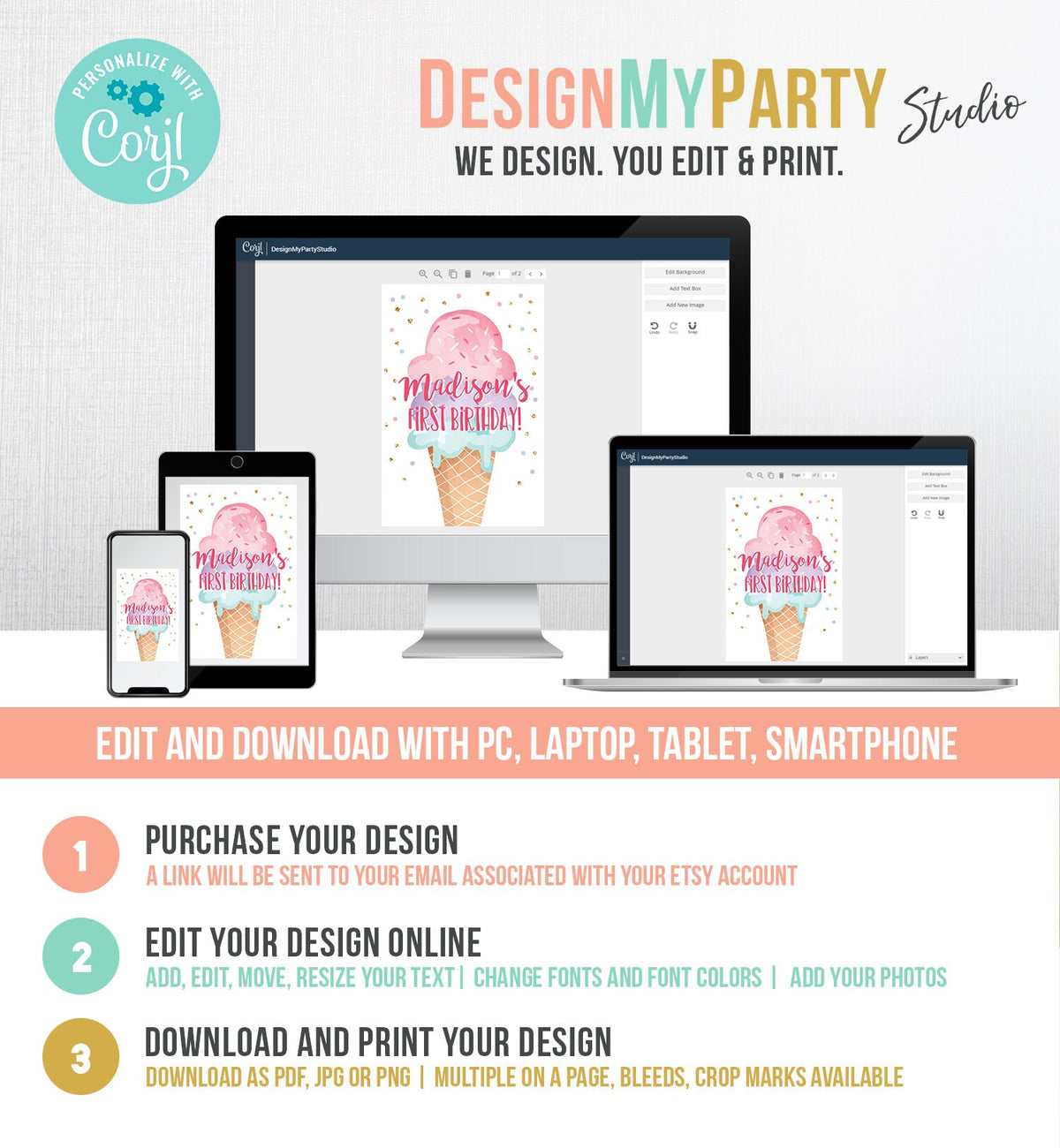 Editable Ice Cream Juice Pouch Label Juice Favors Ice Cream Birthday Party Girl Favors Scoop Digital Download Template Printable 0243