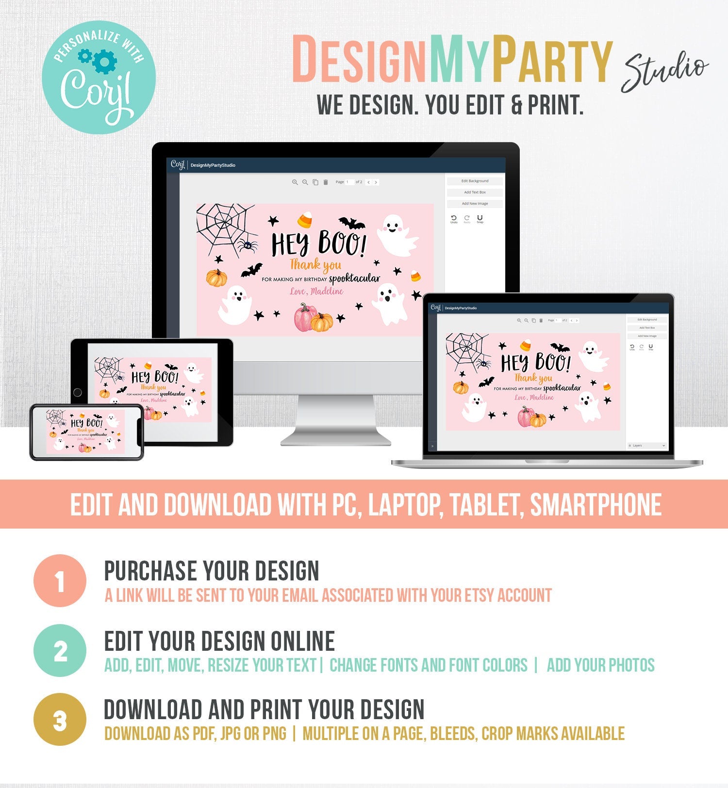 Editable Pink Halloween Gable Box Favor Label Halloween Ghost Gift Box Label Hey Boo Pink Ghost Birthday Treat Download Printable Corjl 0418