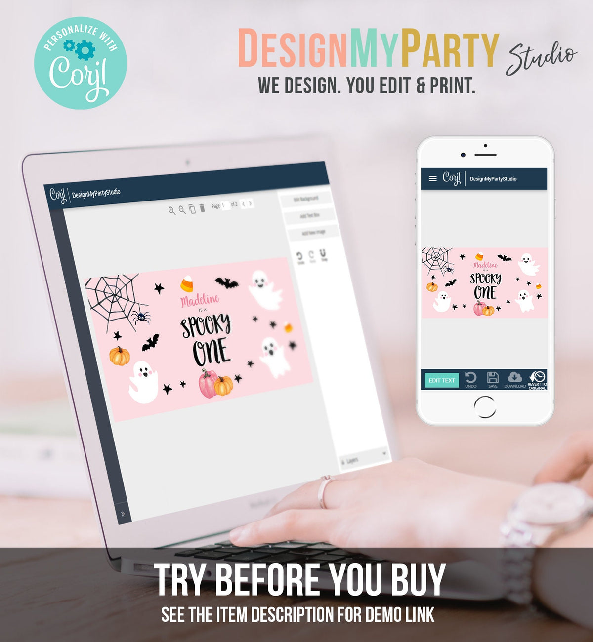 Editable Pink Halloween Gable Box Favor Label Halloween Birthday Gift Box Spooky One Pink Ghost 1st Digital Download Template Printable 0418