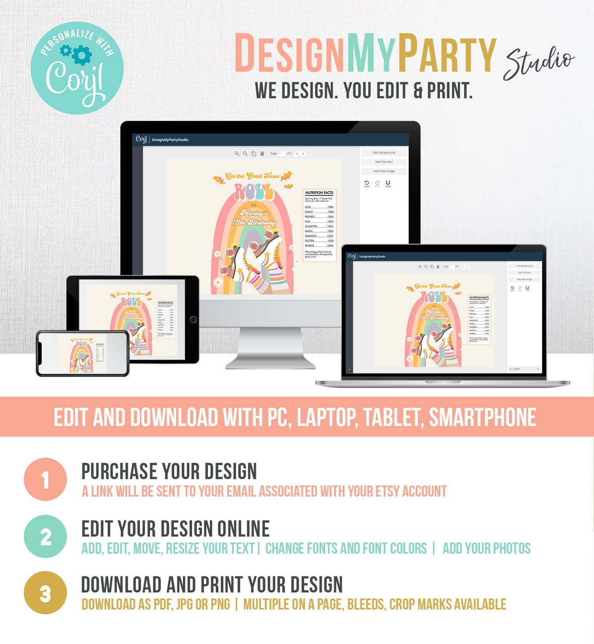 Editable Roller Skate Party Chip Bag Skating Party Decor Girl Rainbow Birthday Roller Rink Party Snack Favor Digital Template Printable 0435