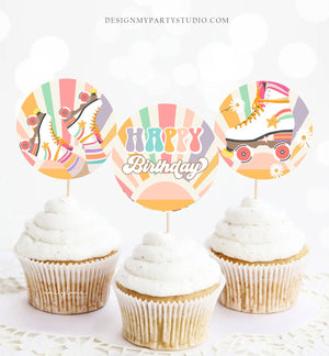 Roller Skate Cupcake Toppers Skate Birthday Favor Tags Retro Daisy Roller Rink Party Decor Rollerskating Download Digital PRINTABLE 0435