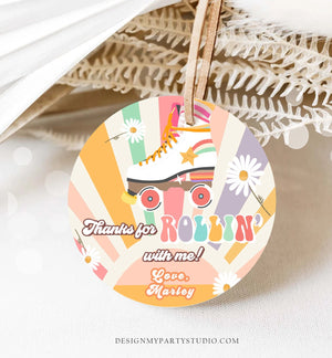 Editable Roller Skating Favor Tag Roller Skate Birthday Thank You Stickers Retro Skate Party DIsco Download Printable Corjl Template 0435