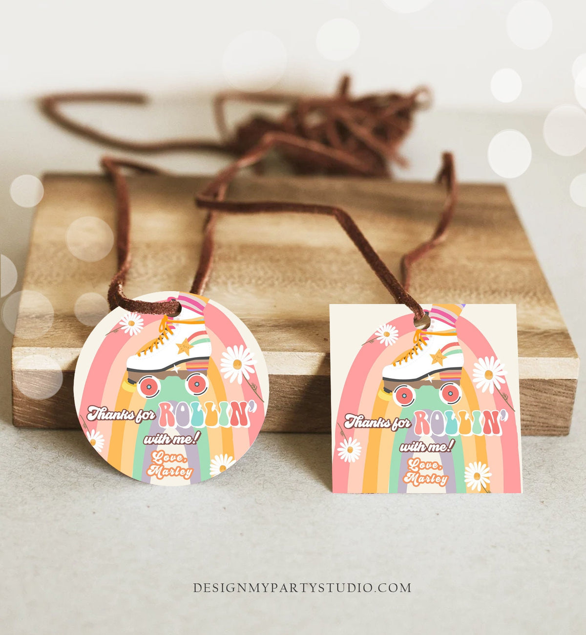 Editable Roller Skating Favor Tag Roller Skate Birthday Thank You Stickers Retro Skate Party DIsco Download Printable Corjl Template 0435