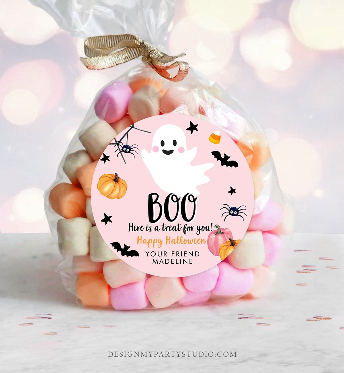 Editable Halloween Favor Tags Boo Gift Tag Costume Party Treat Favor Sticker Birthday Party Pink Download Printable Template Corjl 0418 0261