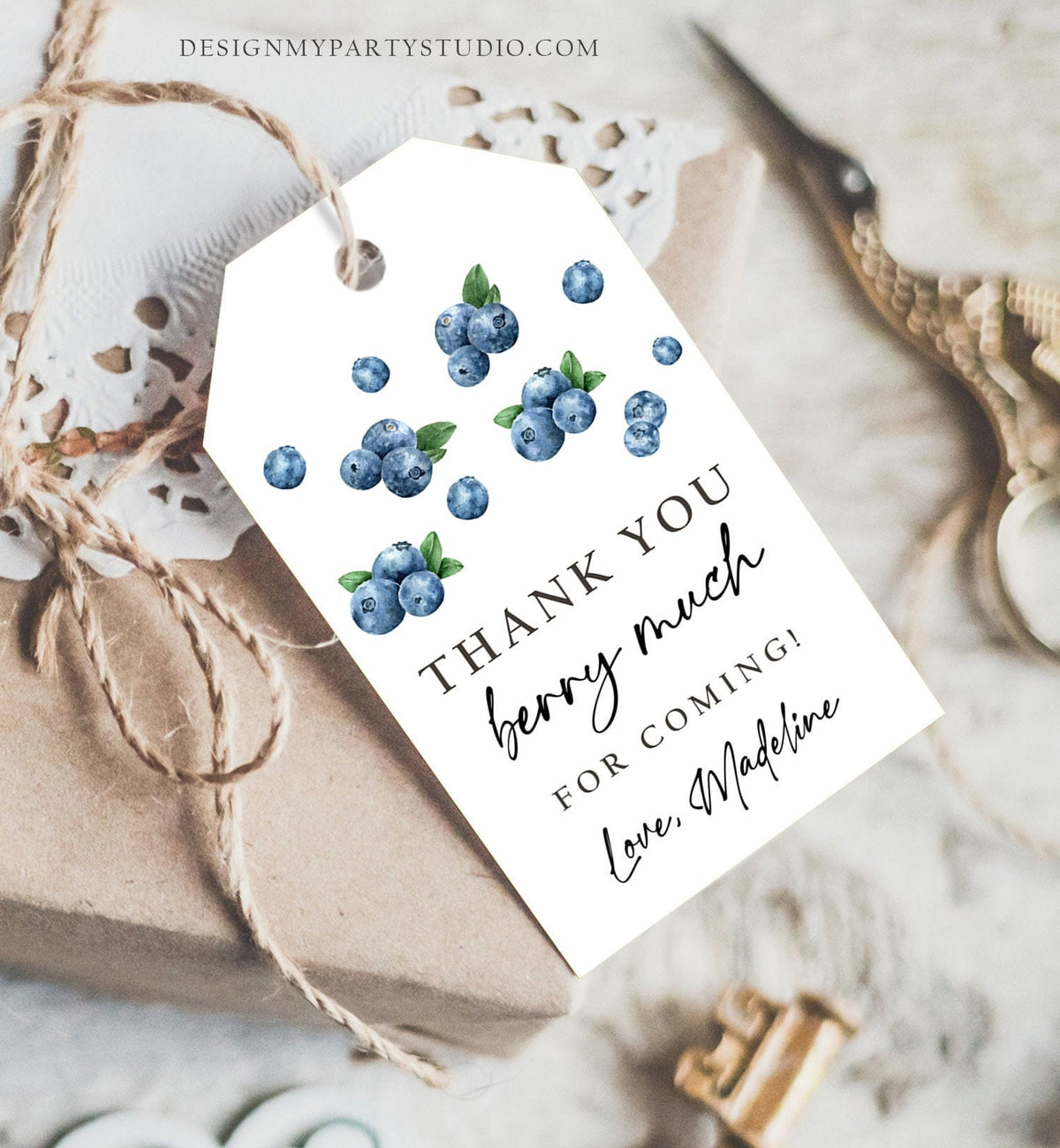 Editable Blueberry Favor Tags Berry First Birthday Blueberries Thank You Label Berry Much Tags Berry Sweet Template PRINTABLE Corjl 0399