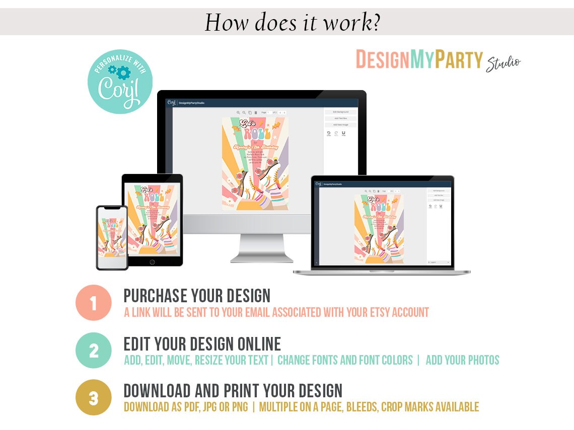 Retro Roller Skate Birthday Party Invitation Bundle Let&#39;s Roll Invite Kit Package Roller Rink 70&#39;s Skating Kit Printable Corjl Template 0435