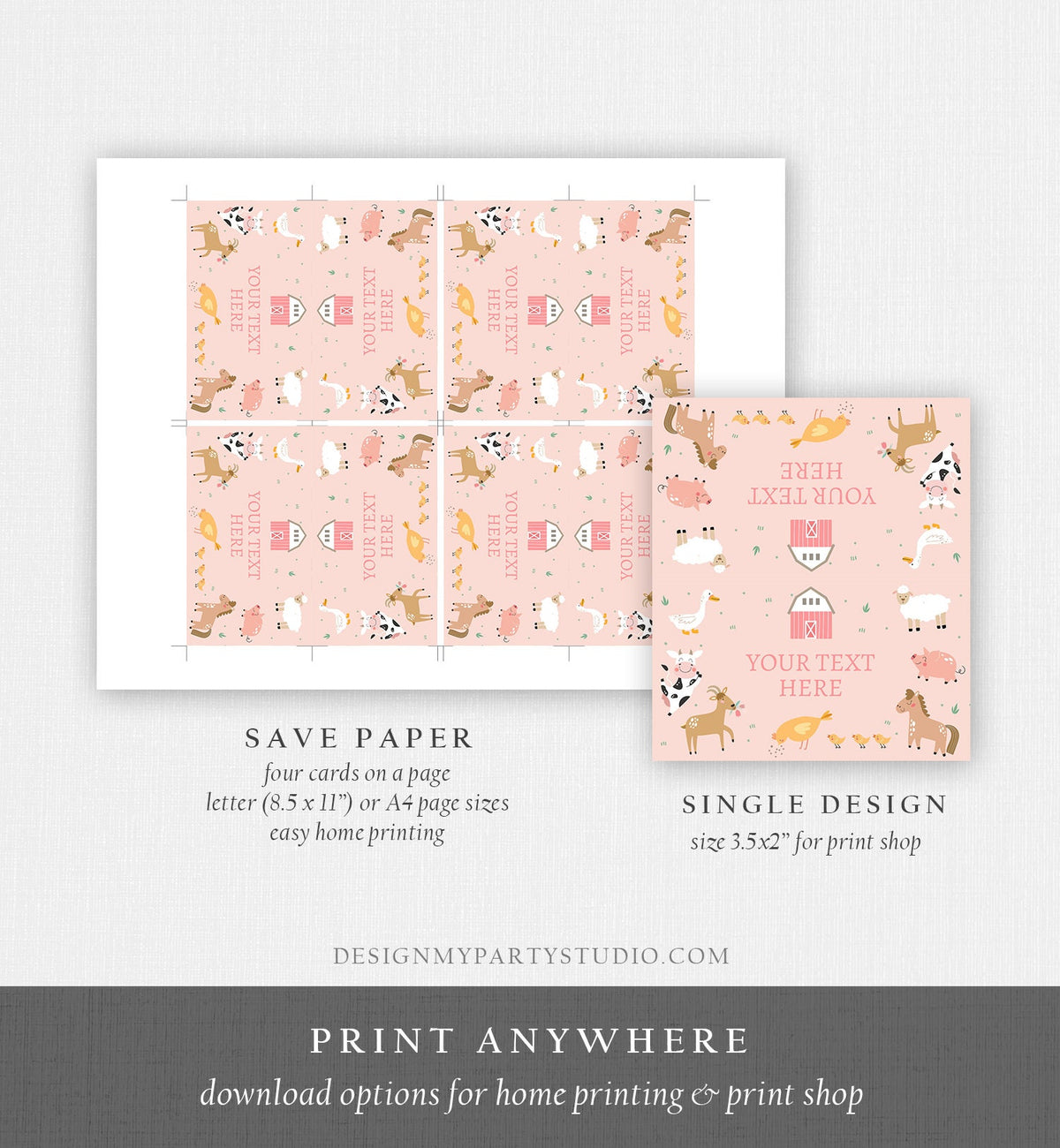 Editable Farm Animals Food Label Barnyard Birthday Food Tent Card Insert Girl Pink Farm Cow Buffet Label Tent Card Template Printable 0436