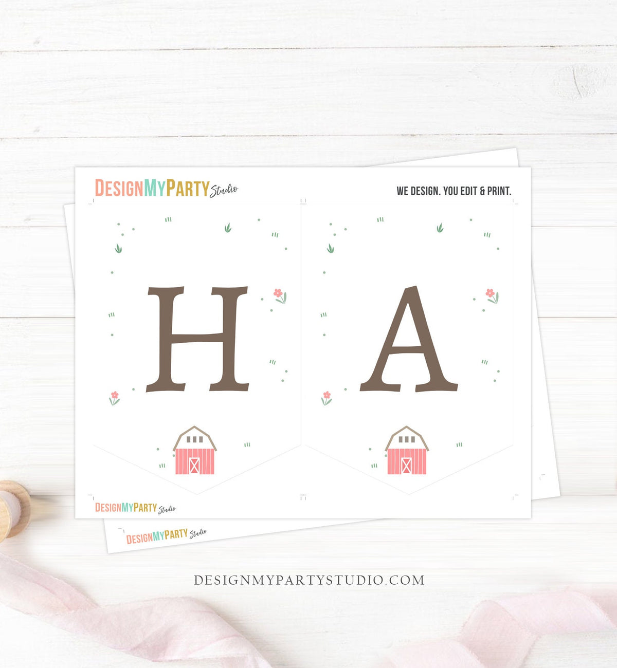 Happy Birthday Banner Pink Farm Birthday Banner Farm Animals Girl Barnyard Birthday Decorations Instant Digital Download Printable 0436