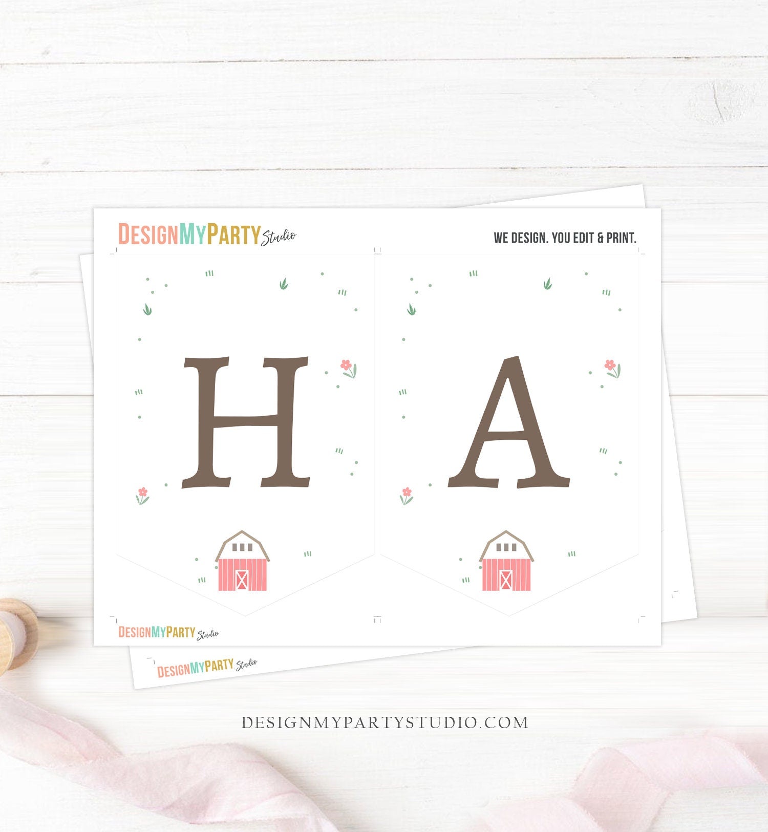 Happy Birthday Banner Pink Farm Birthday Banner Farm Animals Girl Barnyard Birthday Decorations Instant Digital Download Printable 0436